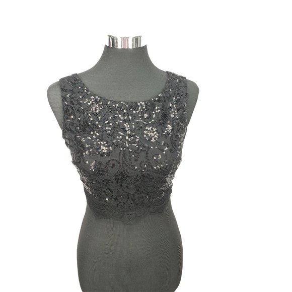 City Triangles Black‎ Sequin Lace Sleeveless Flared Top  Size 5 - Picture 2 of 10